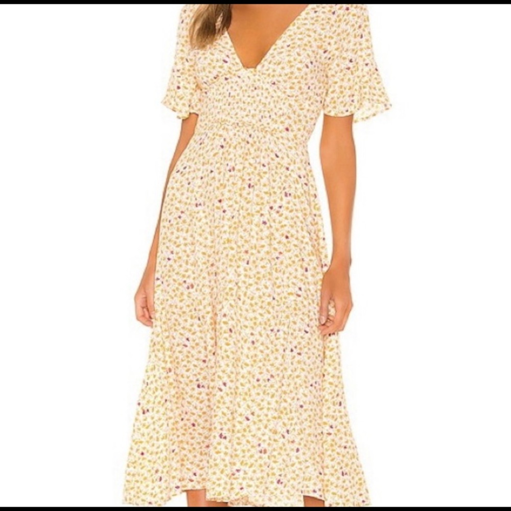 Free People Cream Floral V‑Neck Midi Dress